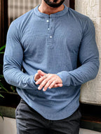 Men's long sleeve henley t-shirt versatile cotton blend top - ideal for casual and office wear
