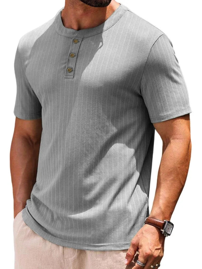 Men's t-shirt with buttons ribbed casual top - relaxed fit for everyday wear