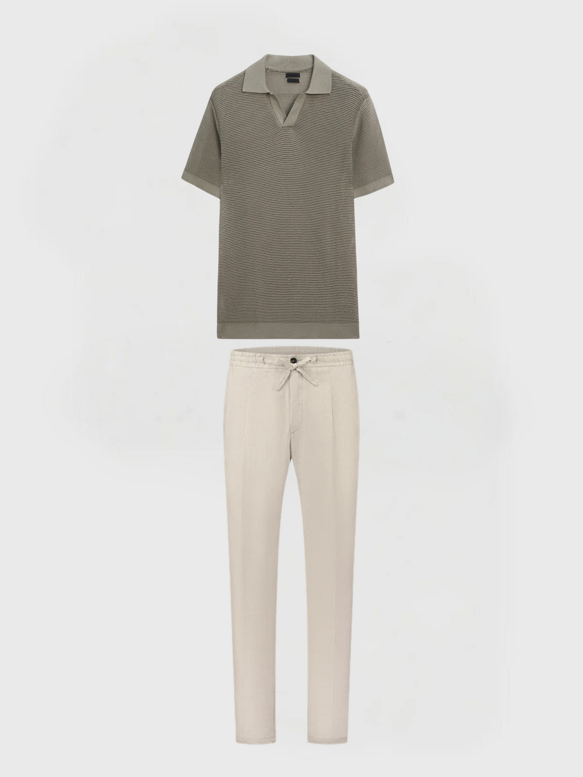 2-piece cozy fit polo shirt and trousers set - men’s casual ensemble in olive green