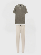 2-piece cozy fit polo shirt and trousers set - men’s casual ensemble in olive green