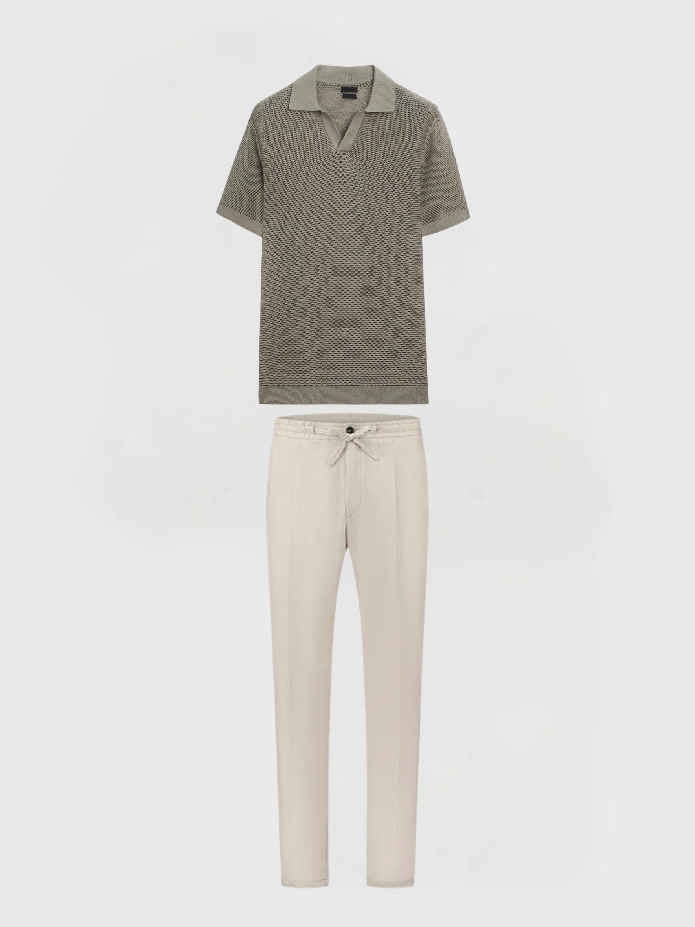 2-piece cozy fit polo shirt and trousers set - men’s casual ensemble in olive green