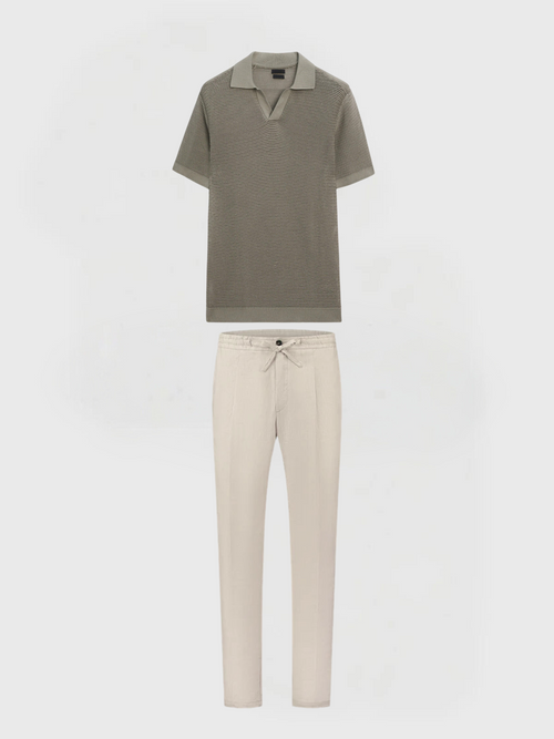 2-piece cozy fit polo shirt and trousers set - men’s casual ensemble in olive green
