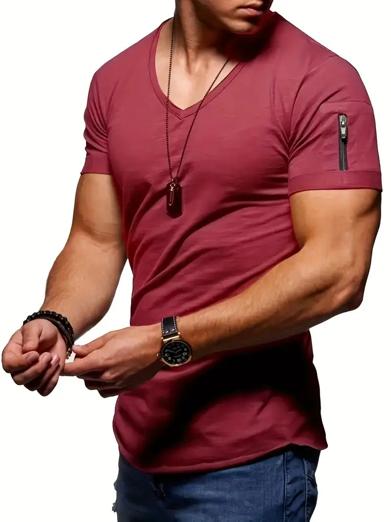 Men's slim fit v-neck t-shirt with pocket - casual everyday tee, breathable fabric