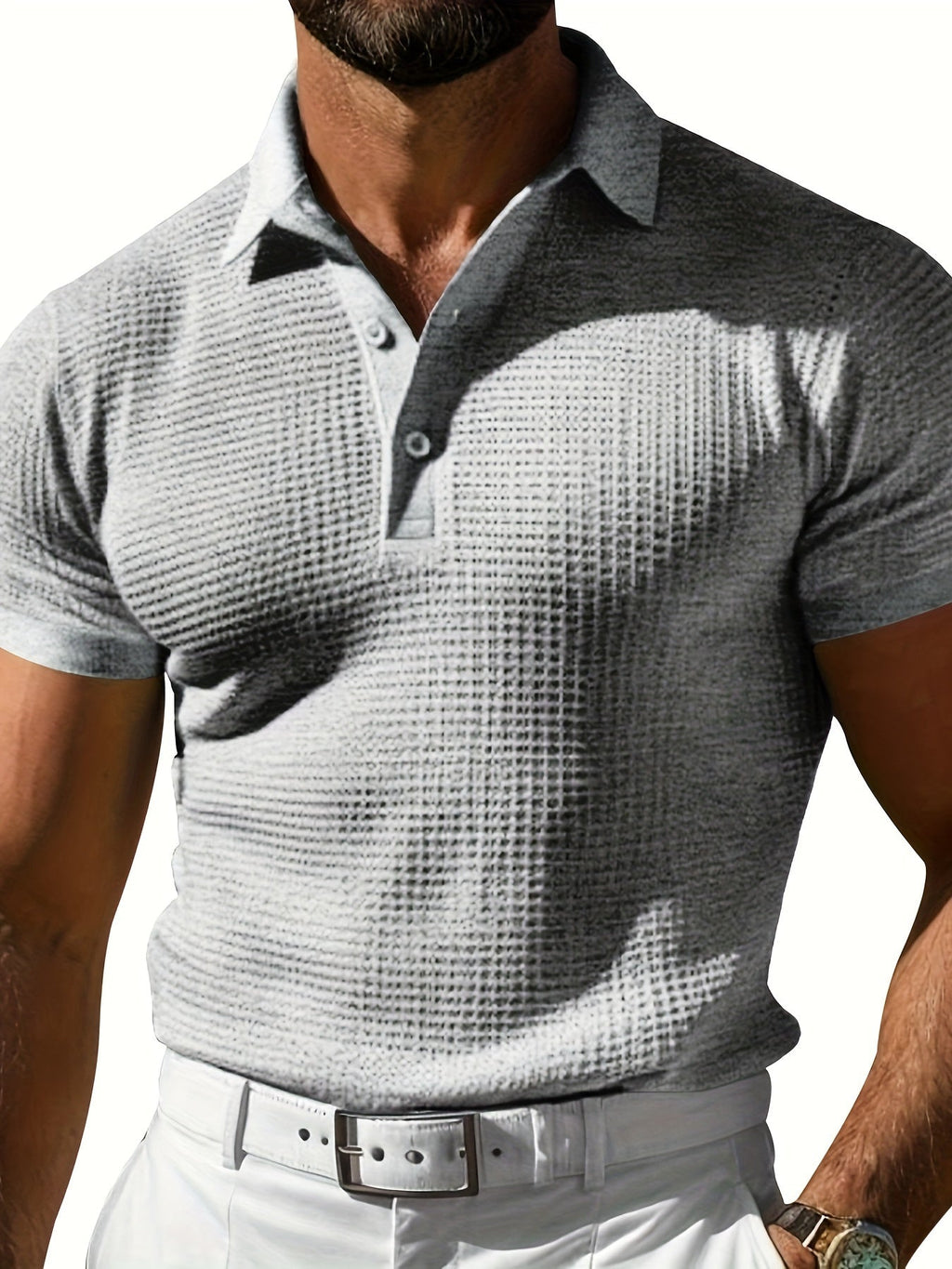 Men's waffle knit polo shirt - breathable casual top for everyday wear