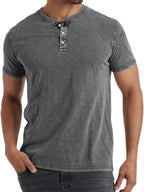 Men's denim henley t-shirt relaxed casual top - versatile stylish fit for everyday wear