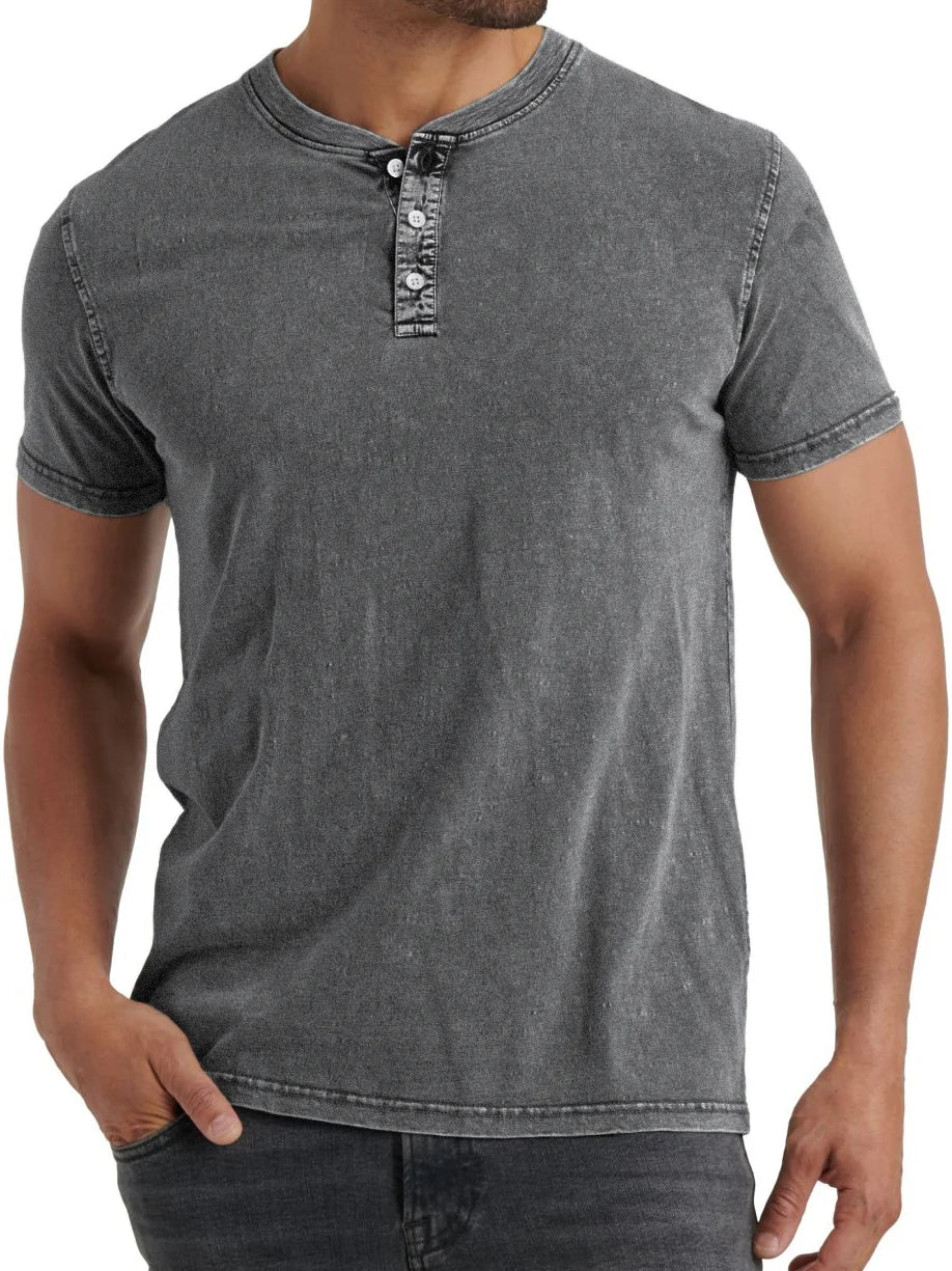 Men's denim henley t-shirt relaxed casual top - versatile stylish fit for everyday wear