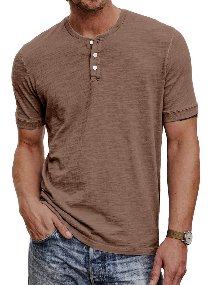 Men's henley t-shirt - lightweight cotton blend top for casual everyday wear