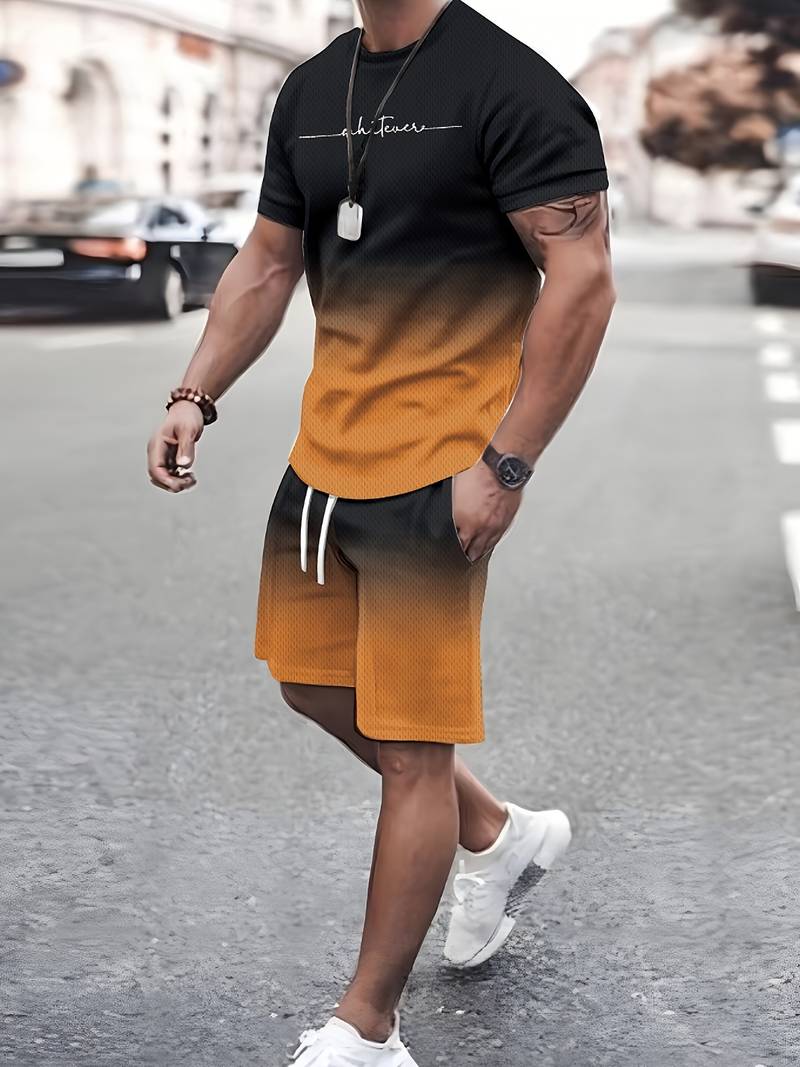 2-piece men's relaxed fit t-shirt and shorts set - breathable outdoor attire for casual days