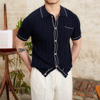 Textured knitted polo shirt - premium men's short-sleeve top