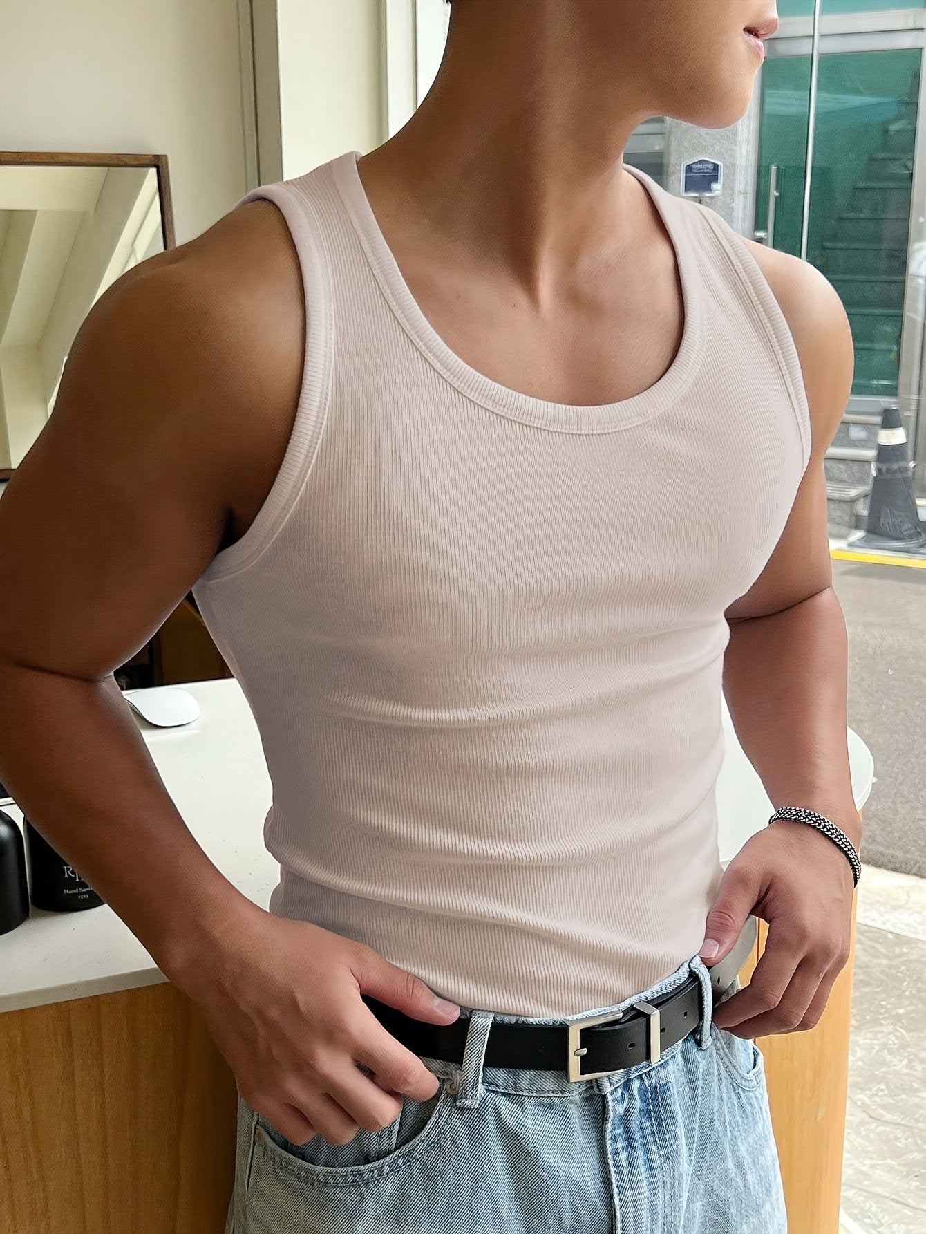Men’s summer tank top - breathable ribbed vest for casual wear