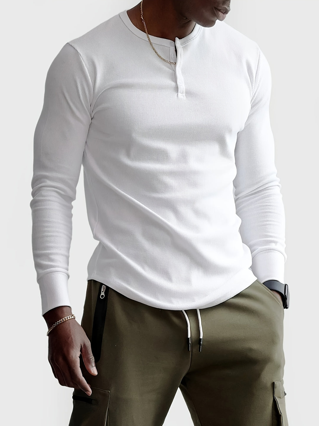 Men's ribbed henley shirt - slim fit casual wear with timeless style