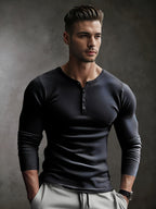 Men's ribbed henley shirt - slim fit casual wear with timeless style