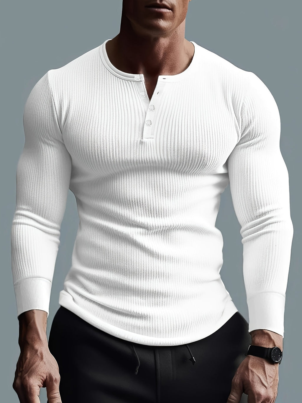 Men's ribbed henley shirt - slim fit casual wear with timeless style