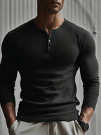 Men's ribbed henley shirt - slim fit casual wear with timeless style