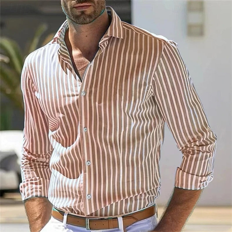 Men's striped casual shirt - classic long sleeve button-up, versatile for office and weekend wear