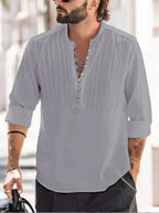 Men's button-up shirt stylish pleated design - elegant long sleeve casual top