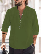 Men's button-up shirt stylish pleated design - elegant long sleeve casual top