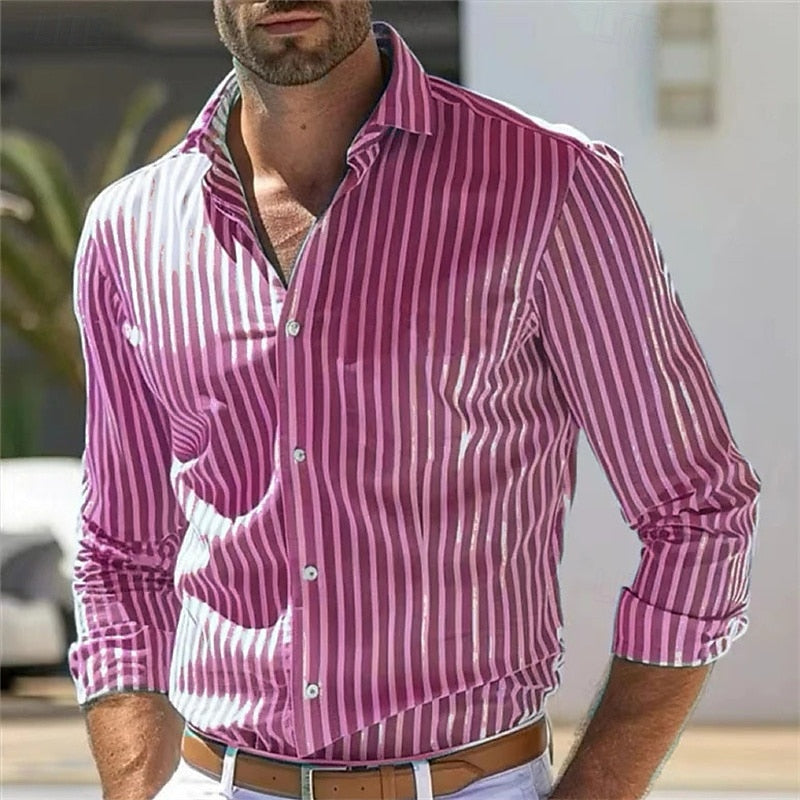Men's striped casual shirt - classic long sleeve button-up, versatile for office and weekend wear