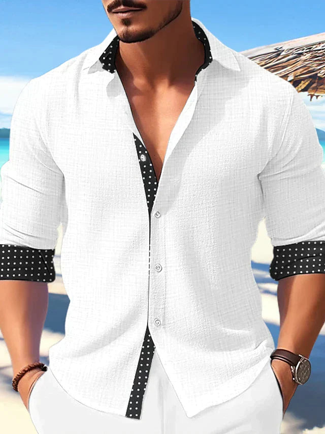 Men's casual shirt lightweight fabric beach attire - stylish long sleeve with contrast detailing