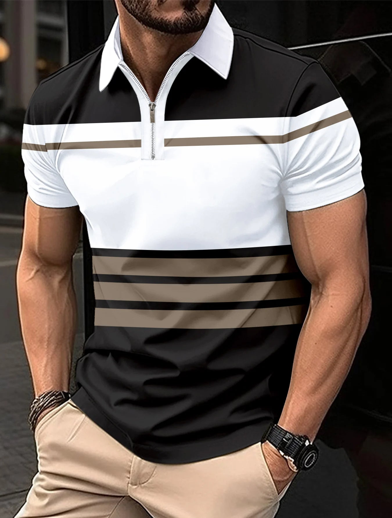Men's polo shirt modern striped design - relaxed office and casual attire