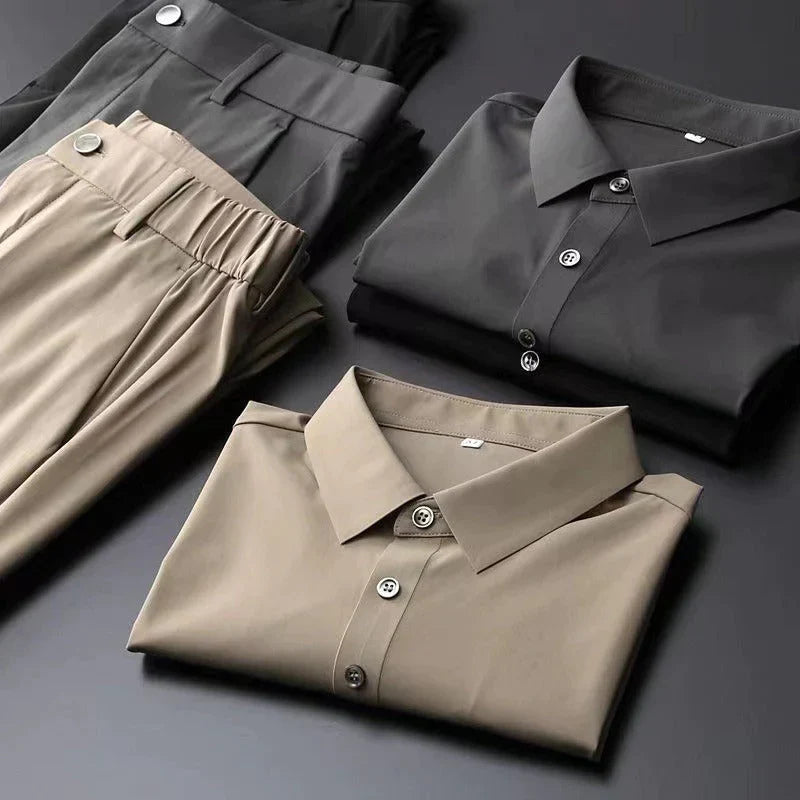 2-piece summer polo and trousers set - refined outfit for men