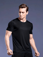 Men's t-shirt quick-dry casual wear - resilient short sleeve black top for active life