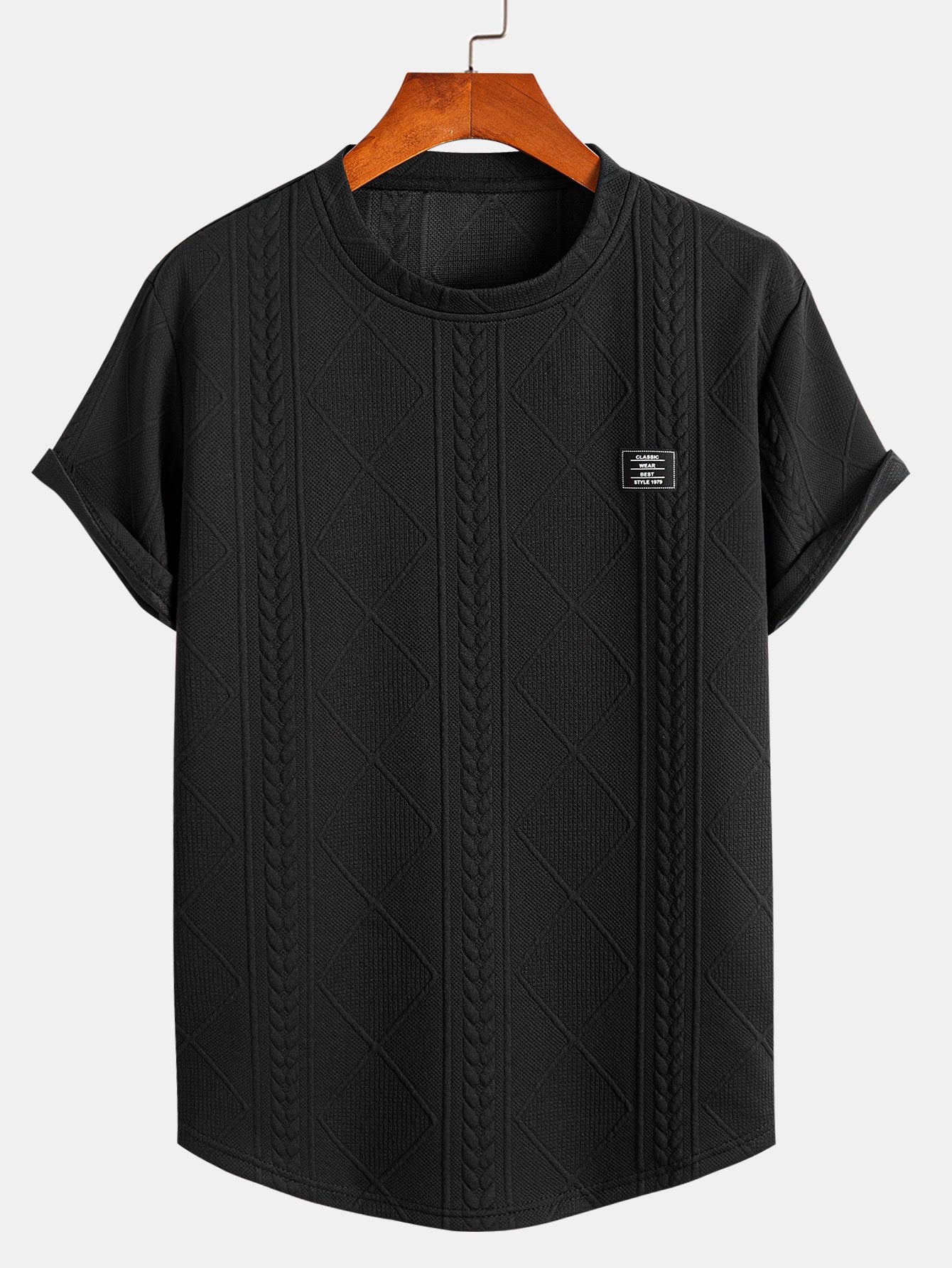 Men's jacquard t-shirt - contemporary casual attire with distinctive textured finish
