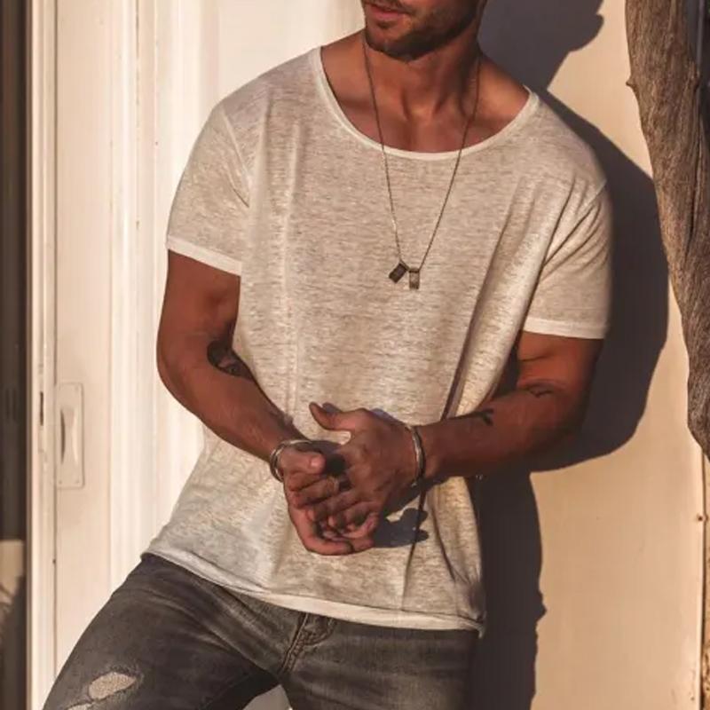 Men's relaxed fit t-shirt lightweight slub cotton - casual short sleeve top for everyday wear
