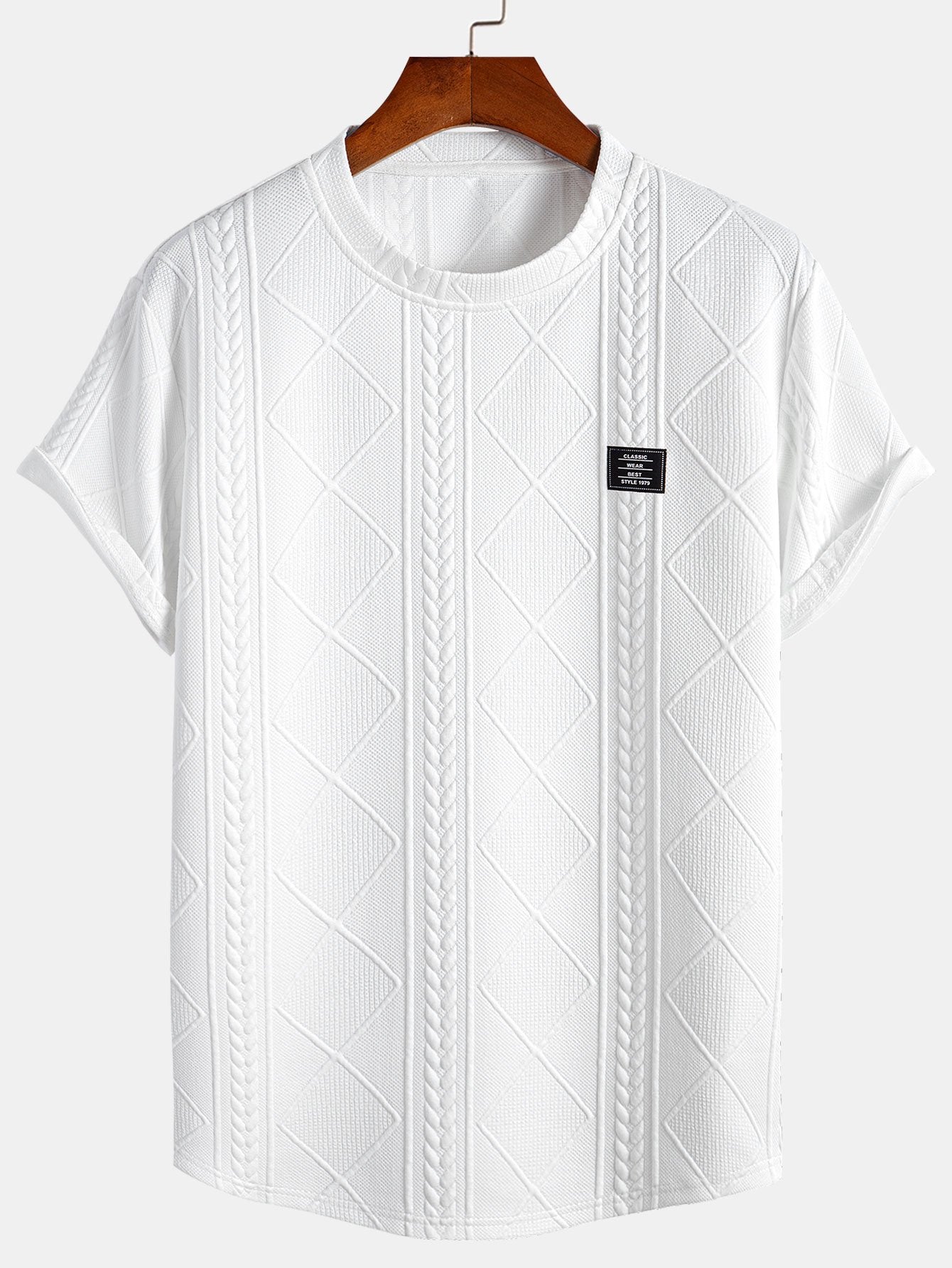 Men's jacquard t-shirt - contemporary casual attire with distinctive textured finish
