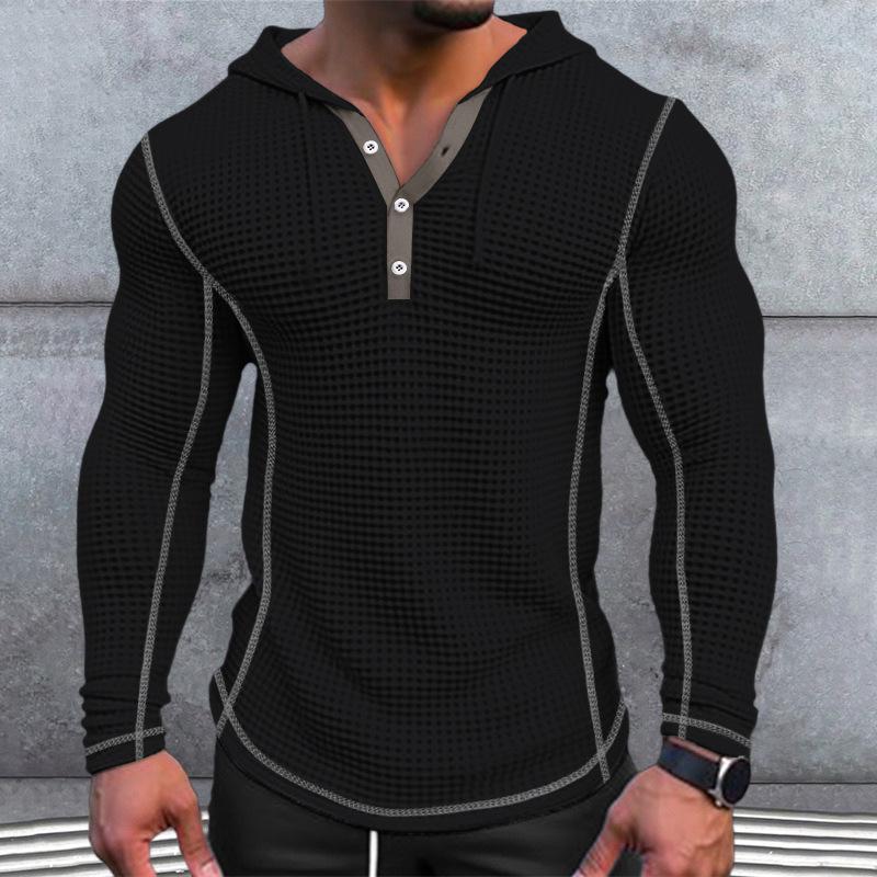 Men's waffle knit hoodie lightweight casual wear - long sleeve pullover for everyday relaxation