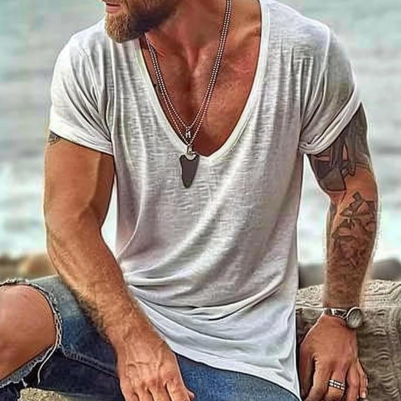Men's casual t-shirt soft cotton v neck short sleeves - essential everyday wear for active gentlemen