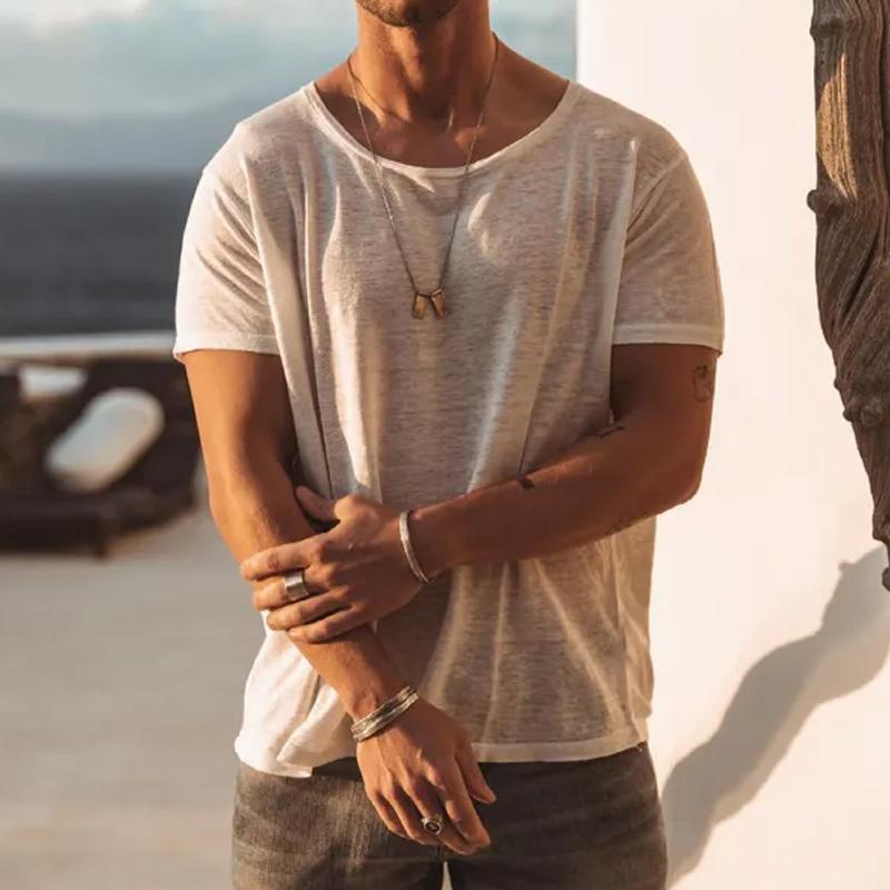 Men's relaxed fit t-shirt lightweight slub cotton - casual short sleeve top for everyday wear