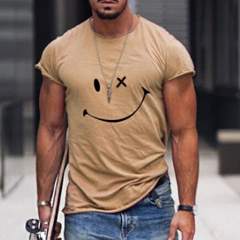 Men's vintage graphic t-shirt - retro smiley print round neck tee