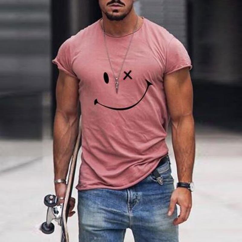 Men's vintage graphic t-shirt - retro smiley print round neck tee