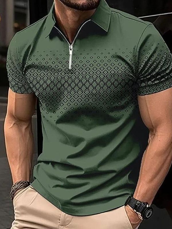 Zippered polo shirt - men's breathable casual attire