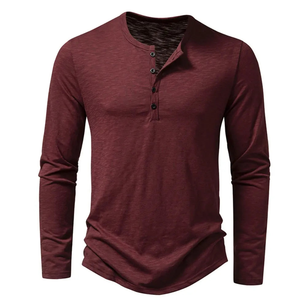 Men's long sleeve henley shirt - casual button-up top