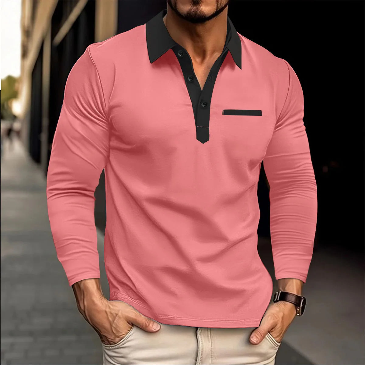 Men's long sleeve polo shirt lightweight top for casual wear - everyday essential for stylish comfort