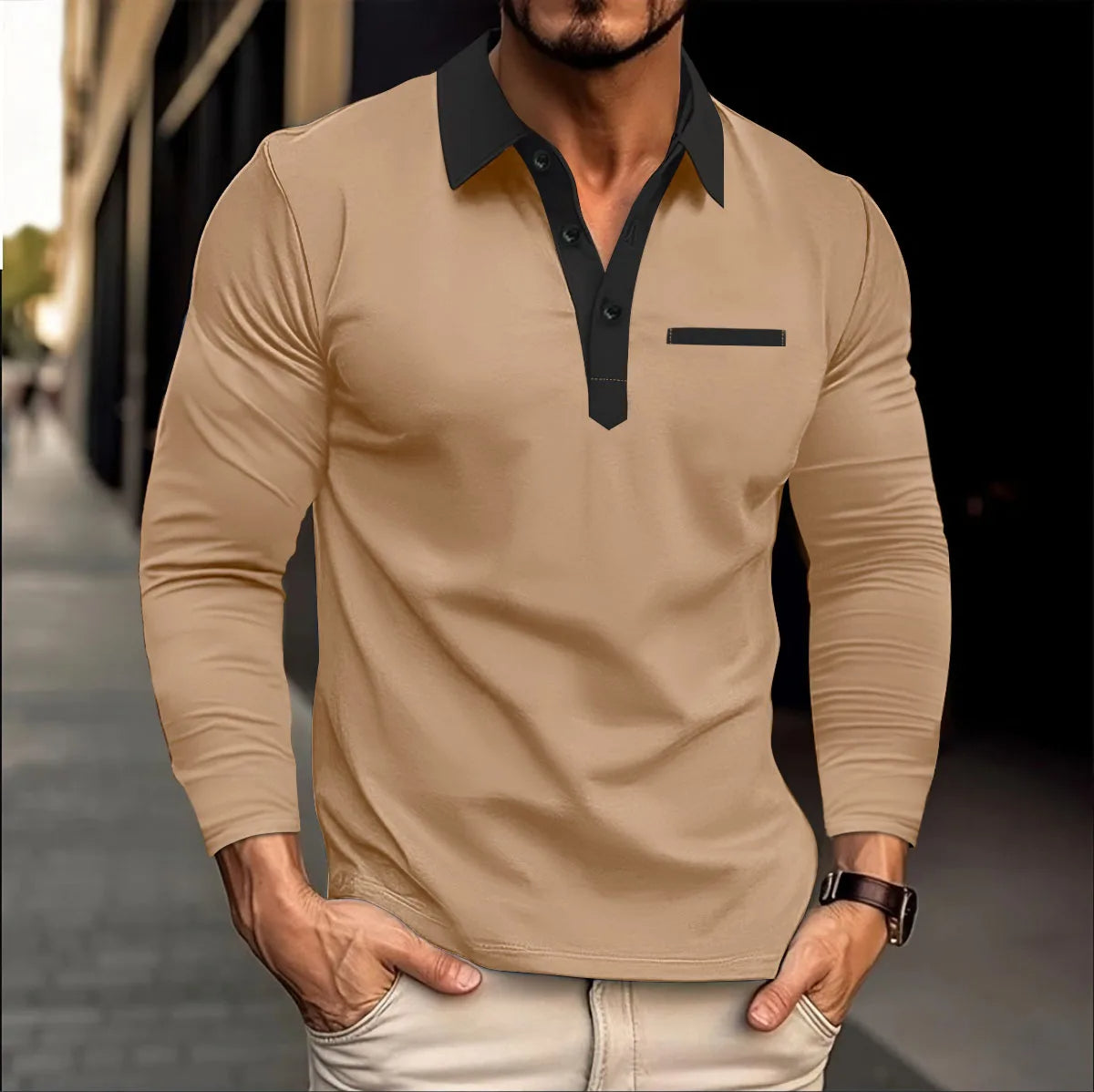 Men's long sleeve polo shirt lightweight top for casual wear - everyday essential for stylish comfort