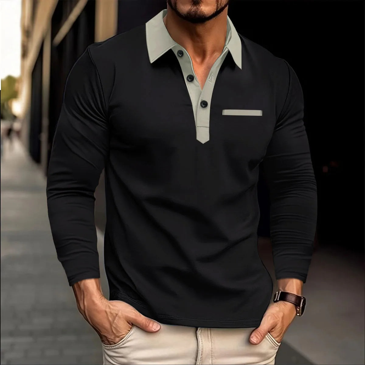 Men's long sleeve polo shirt lightweight top for casual wear - everyday essential for stylish comfort