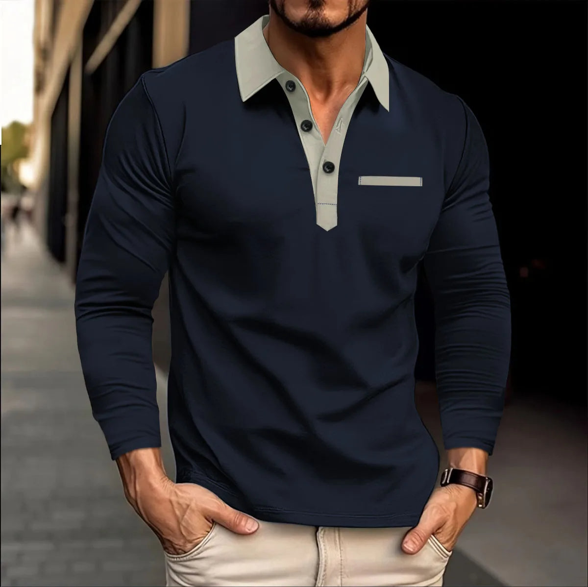 Men's long sleeve polo shirt lightweight top for casual wear - everyday essential for stylish comfort