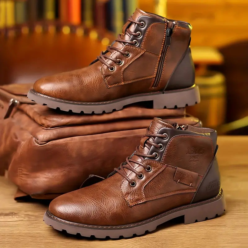 Men's leather boots - durable ankle footwear with zipper for casual outings - stylish everyday wear