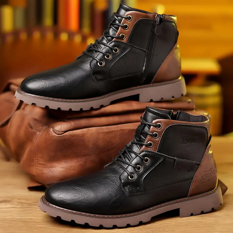 Men's leather boots - durable ankle footwear with zipper for casual outings - stylish everyday wear