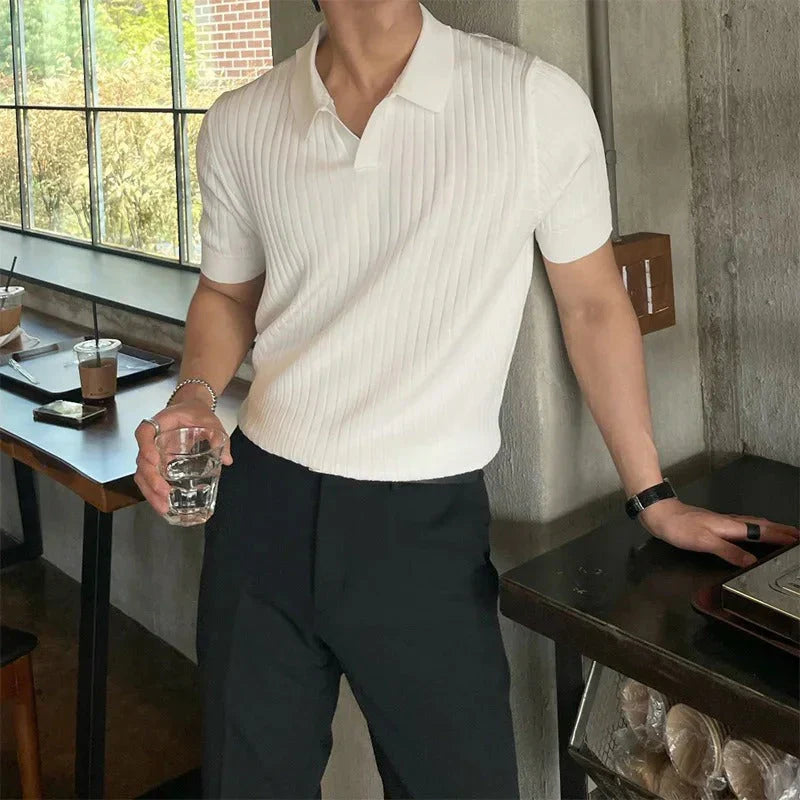 Men's ribbed polo shirt - smart casual office attire, premium quality fabric