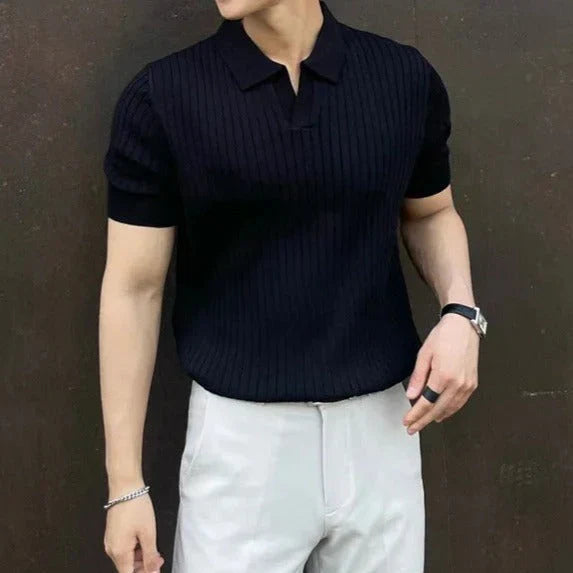 Men's ribbed polo shirt - smart casual office attire, premium quality fabric