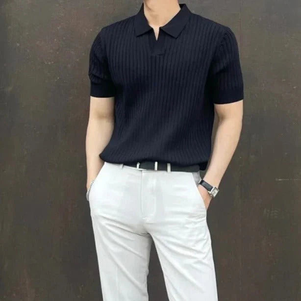 Men's ribbed polo shirt - smart casual office attire, premium quality fabric