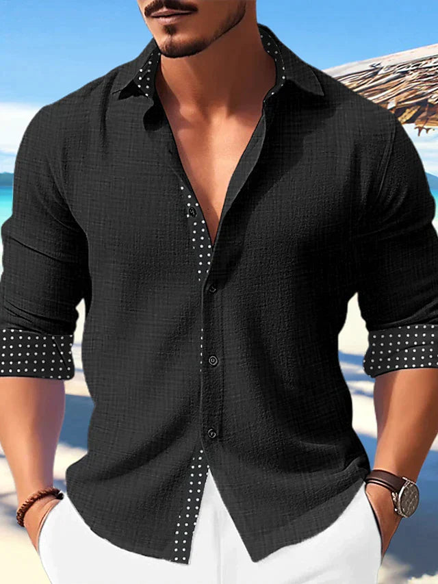 Men's casual shirt lightweight fabric beach attire - stylish long sleeve with contrast detailing