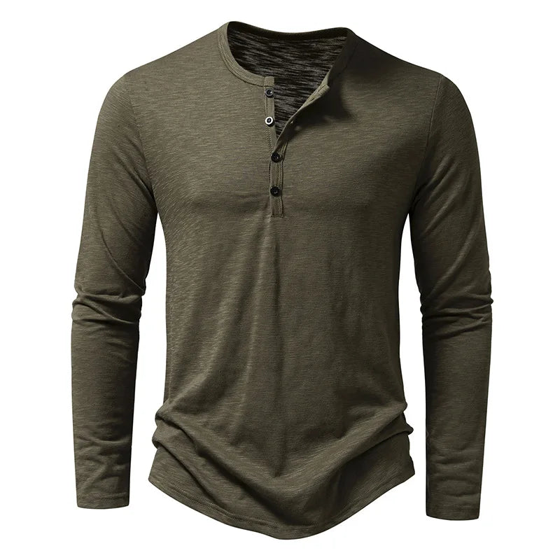 Men's long sleeve henley shirt - casual button-up top