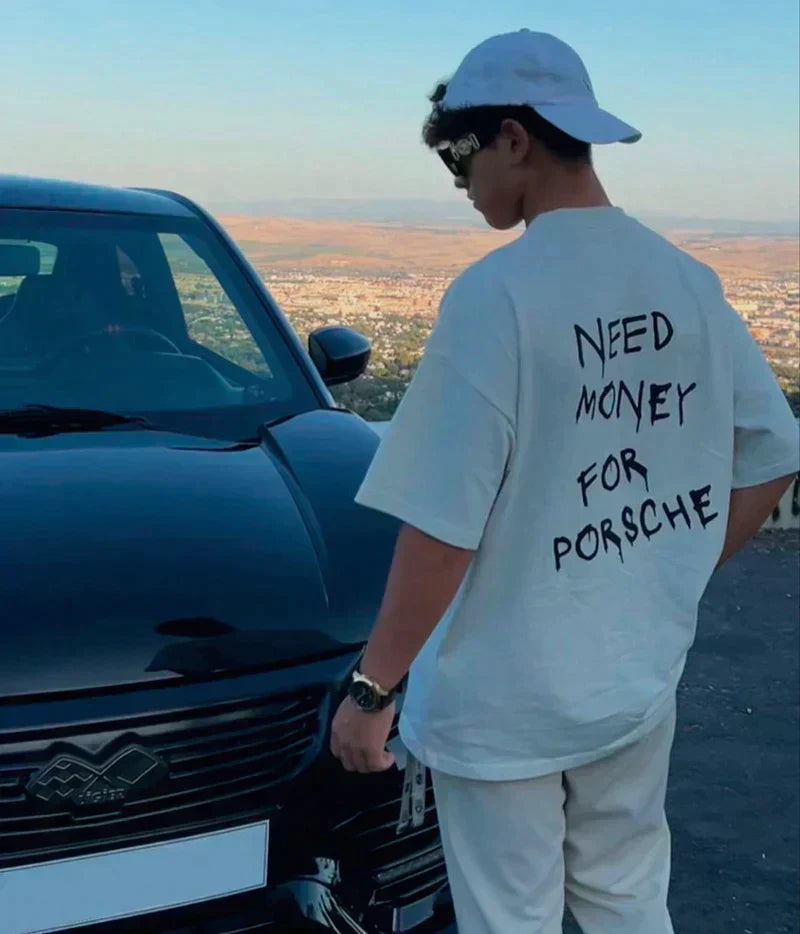 Marlon - men's retro 'desire funds for porsche' cotton t-shirt
