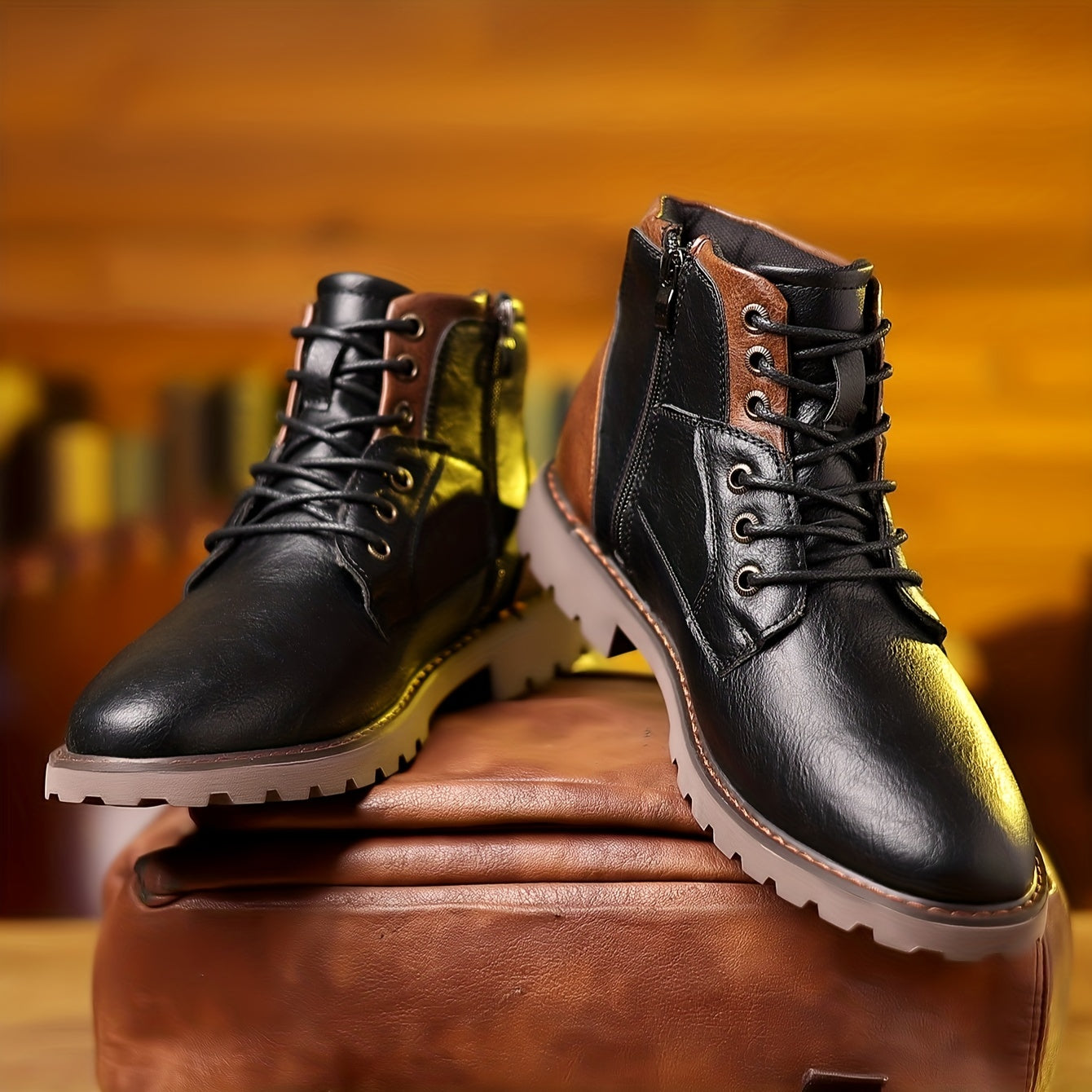 Men's leather boots - durable ankle footwear with zipper for casual outings - stylish everyday wear