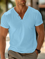 Men's casual henley t-shirt – soft cotton blend top for everyday - stylish short sleeve tee for relaxed outings